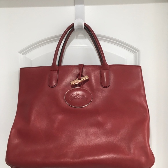 * LONGCHAMP * Elegant Roseau Heritage Red Leather Tote Bag - Picture 1 of 8